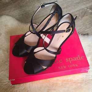 Kate Spade Frances Black Satin Strappy Heels (6.5)